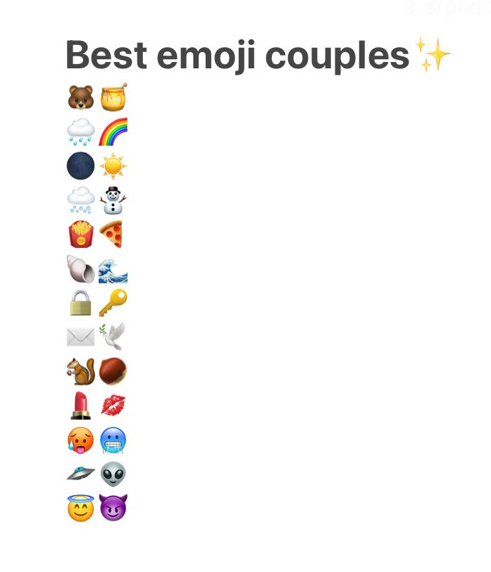 the best emoj couples list is shown in this screenshot from an iphone app