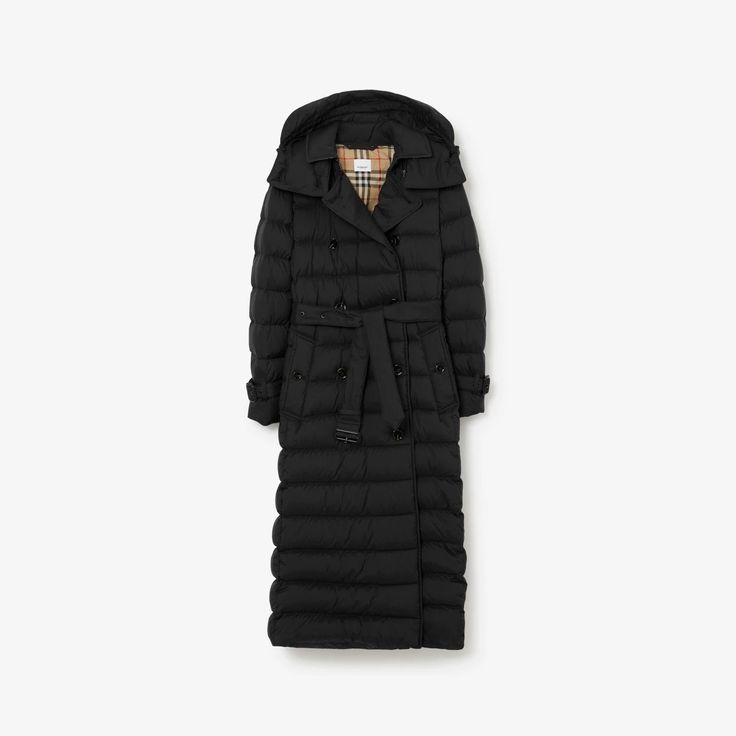 Nylon Puffer Coat in Black - Women | Burberry® Official Long Black Coat, Long Coats, Goose Feathers, Coat Black, Detachable Hood, Down Coat, Leather Items, Cotton Totes, Puffer Coat