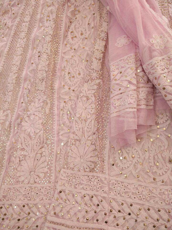 Pink Chikankari New Dress Design Indian, Manish Malhotra Bridal, Chicken Kari, Mukaish Work, Whatsapp Contact, Pakistani Formal Dresses, Chikankari Suits, Lehenga Gown, Indian Bridal Lehenga