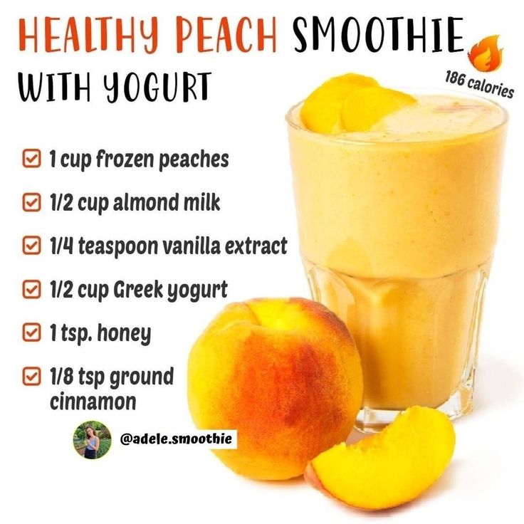 a smoothie with peaches and yogurt is shown in this advert