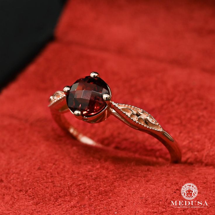 Bague à Diamants en Or 14K | Bague Femme Grenat D2 Or Rose Pink Gold Ring, Personalized Packaging, Gold Garnet Ring, Pink Gold Rings, Bagan, Garnet Ring, Garnet Rings, Certificate Of Authenticity, Pink Gold