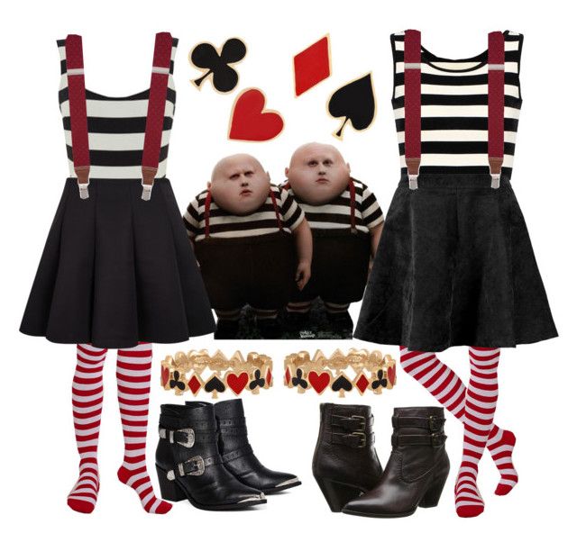 two babies dressed up in costumes and playing card suits, one is wearing striped socks