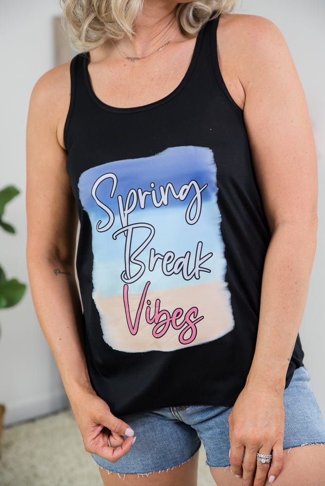 Spring Break Vibes Tank Top Spring Break is finally almost here! Get those spring break vibes before you head out on your trip and wear this tank throughout your trip while out enjoying the sunny, warm weather. Fabric Content: 65% polyester, 33% viscose Shirt Brand: Bella Canvas Sizing (unisex fit): XS: 0-2, S: 4-6, M: 8-10, L: 12-14, XL: 16-18, 2XL: 20-22 Models:Alicia (short blonde hair): 5'5" size small top, size 4 bottoms Cortney (wavy brown hair with highlights): size 1XL top, size 13 botto Printed Stretch Tank Top For Spring, Trendy Graphic Print Tank Top For Spring, Summer Style Tank Top For Spring Vacation, Casual Printed Tank Top, Spring Stretch Tank Top, Beach Letter Print Tank Top, Trendy Spring Vacation Tank Top, Summer Printed Tank Top For Day Out, Printed Summer Tank Top For Day Out