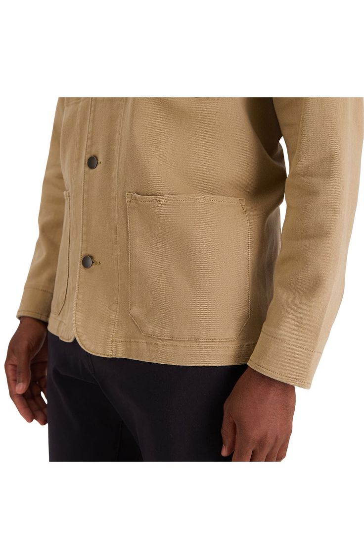 Refresh your wardrobe with this heavy twill shirt jacket featuring patch pockets for contemporary style. Spread collar Long sleeves with single button cuffs Front button closures Chest patch pocket Front patch pockets Twill construction 98% cotton, 2% elastane Machine wash cold Imported Model's stats for sizing: 6'1" height, 32" waist. Model is wearing size M. Khaki Button-up Utility Jacket With Welt Pockets, Casual Cotton Utility Jacket With Lapel Collar, Everyday Utility Shacket With Multiple Pockets, Khaki Cotton Outerwear With Buttoned Pockets, Casual Cotton Utility Jacket With Buttoned Pockets, Urban Outerwear With Patch Pockets For Everyday, Utility Shacket With Pockets For Everyday Wear, Everyday Utility Shacket With Pockets, Urban Utility Jacket With Patch Pockets For Work