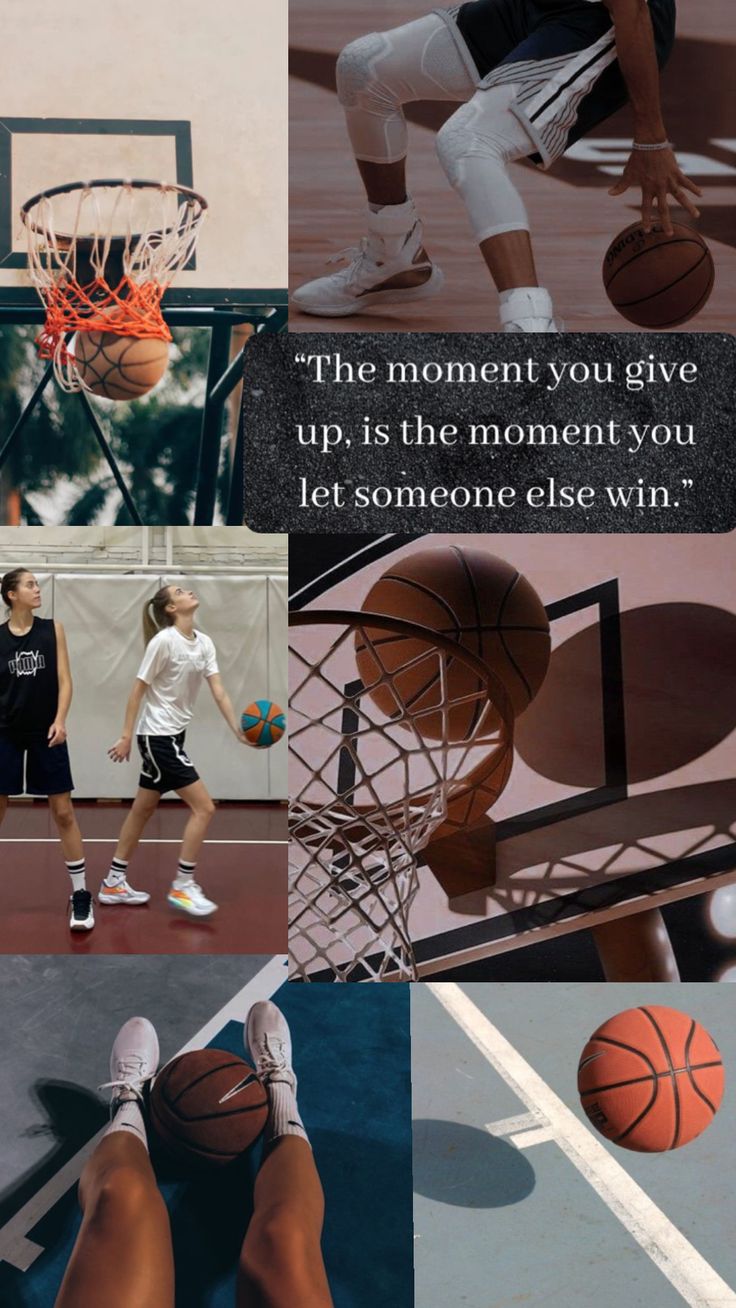 a collage of photos with basketballs and people