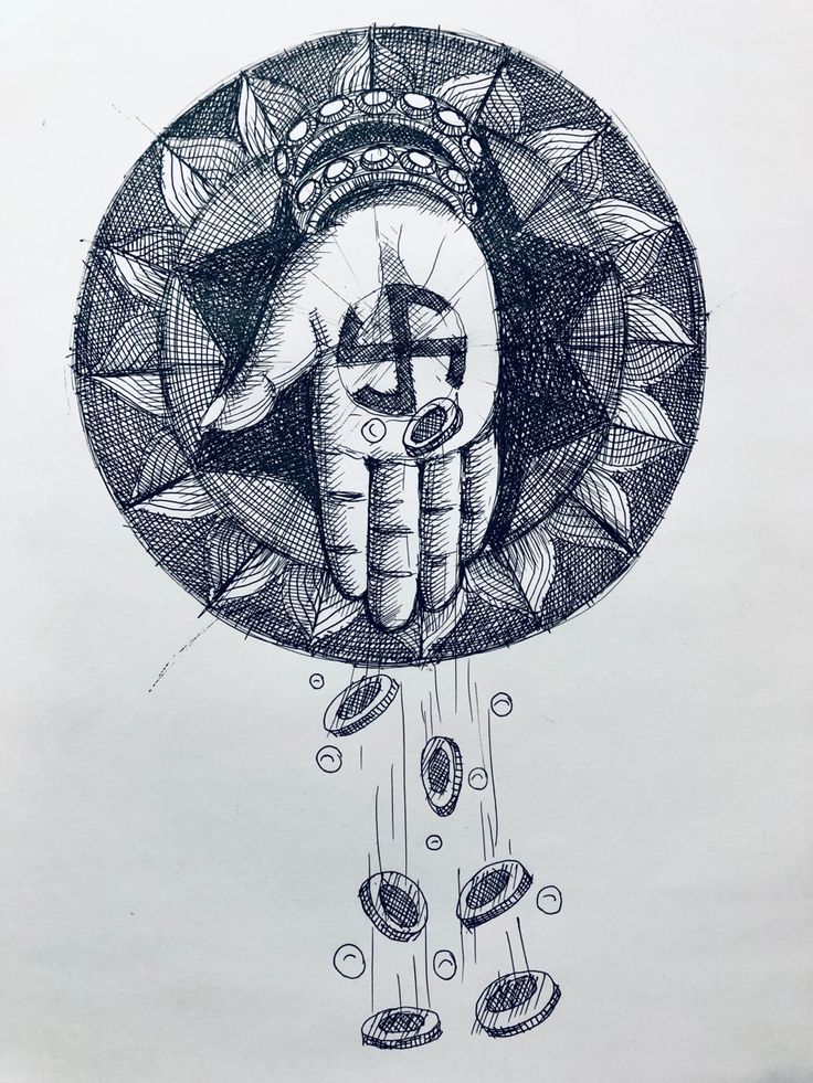 a drawing of a hand holding an object in the middle of it's body