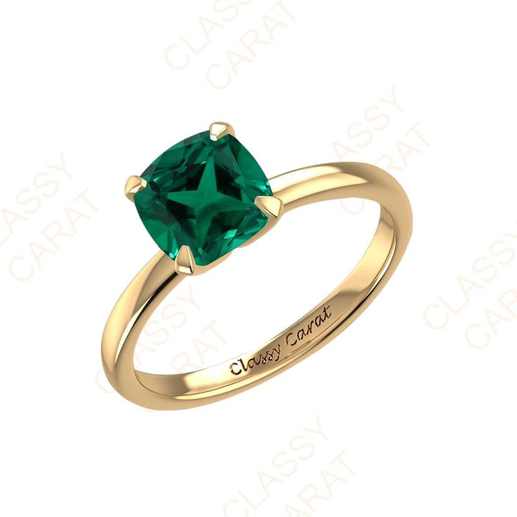 Cushion-Cut Emerald Ring 14K Solid Gold Emerald Ring Cushion Cut Engagement Ring Square Emerald Prong Ring Propose Ring Women Wedding Ring Details info: Metal:  14K and 18K Solid Gold/White Gold/Yellow Gold/Rose Gold available to customize, please feel free to contact us. Ring:  Band Thickness 1.35mm Width 2mm Approximately   Gem Details: Center Stone: Lab Emerald 7 mm, Approximately Color: Green Clarity: A++  Cut: Cushion  Custom Orders:  1. We take orders for the Rings, Pendants, Necklaces, Ea Classic Promise Diamond Ring For May Birthstone, Gold Solitaire Emerald Ring For Promise, Gold Emerald Ring With Brilliant Cut For Promise, Yellow Gold Brilliant Cut Emerald Promise Ring, Classic Solitaire Ring For May Birthstone, Gold Emerald Ring With Round Band For Promise, Gold Emerald Ring With Center Stone For Promise, Classic Solitaire Ring With May Birthstone, Classic Solitaire Emerald Promise Ring