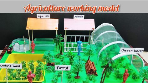 a table with plants and people working in the garden on it, labeled agriculture working model