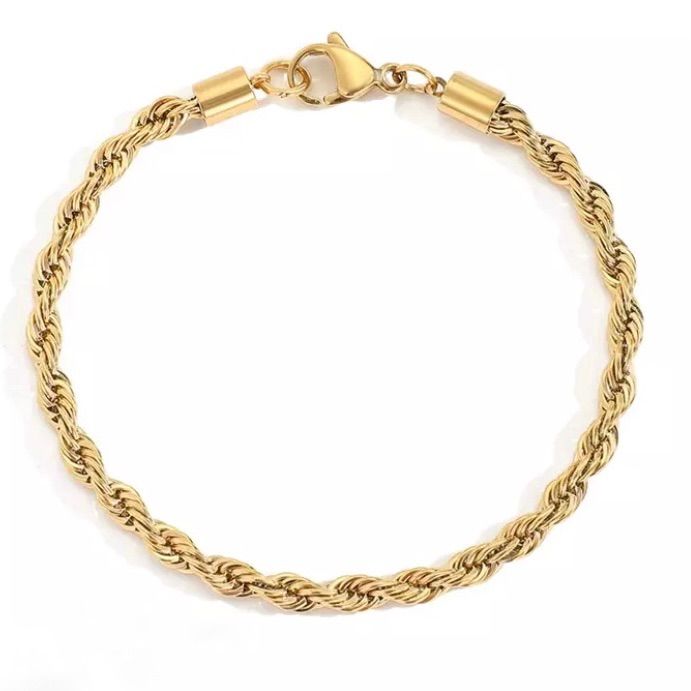 Wheat Rope Chain Bracelet 18k Gold Plated Stainless Steel Hypoallergenic & Tarnish Free Length 7.5 Inches Width 5mm Bundle To Save Elegant 14k Gold Rope Chain Bracelet, Classic Gold Bracelets With Rope Chain, Rope Chain Link Bracelet Gift, Rope Chain Link Bracelet As Gift, Classic Gold Rope Chain Bracelet As Gift, Classic Gold Rope Chain Bracelet For Gift, Elegant Everyday Bracelet With Rope Chain, Elegant Everyday Bracelets With Rope Chain, Elegant Gold Bracelet With Rope Chain