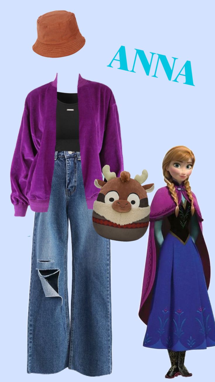 an image of a frozen princess outfit and hat with the name anna on it's back