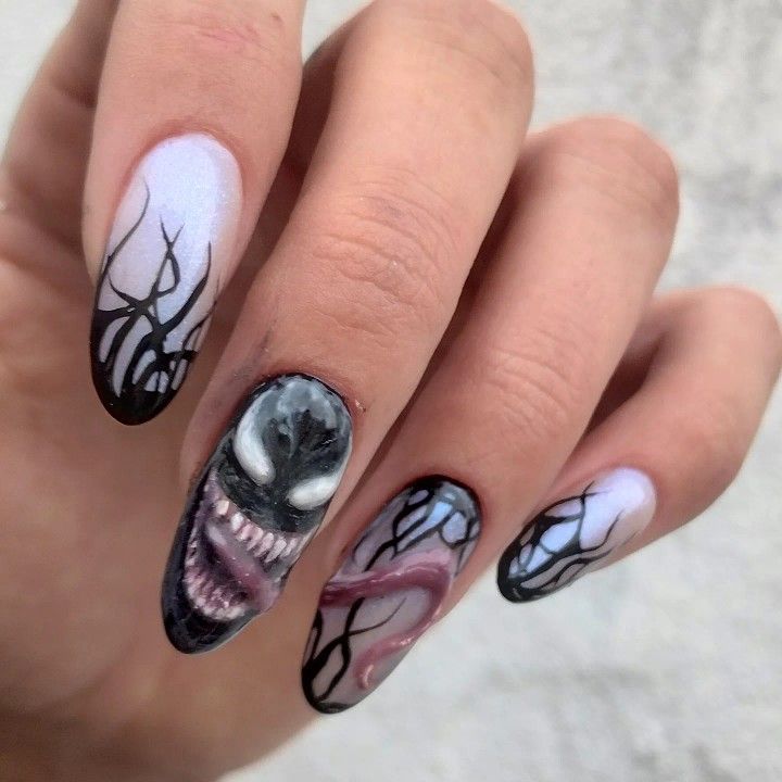 Venom Nails, Nail Tutorials, Venom, Nail Inspo, Acrylic Nails, Nail Designs, Nail Art, Nails, Halloween