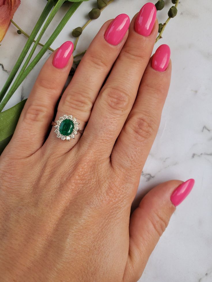 White Gold Oval Engagement Ring, Princess Diana Ring, Emerald Diamond Engagement Ring, Emerald Engagement Ring Green, Halo Engagement Ring Emerald, Diana Ring, Emerald Halo, Art Deco Emerald Ring, Emerald Ring Engagement Diamond