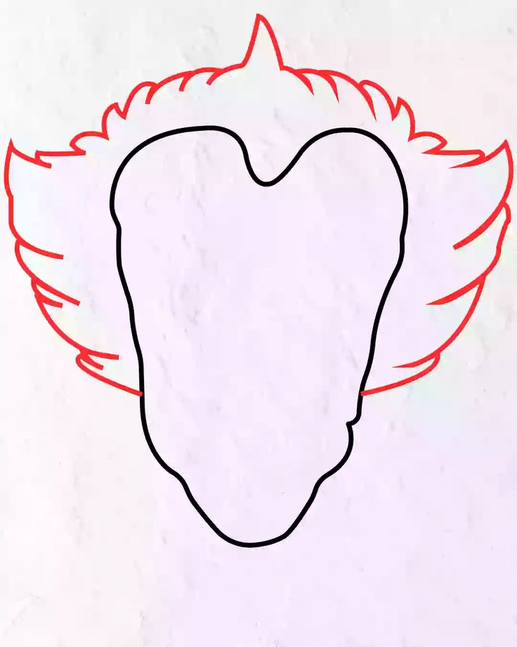 a drawing of an angel's head with red lines in the shape of a heart