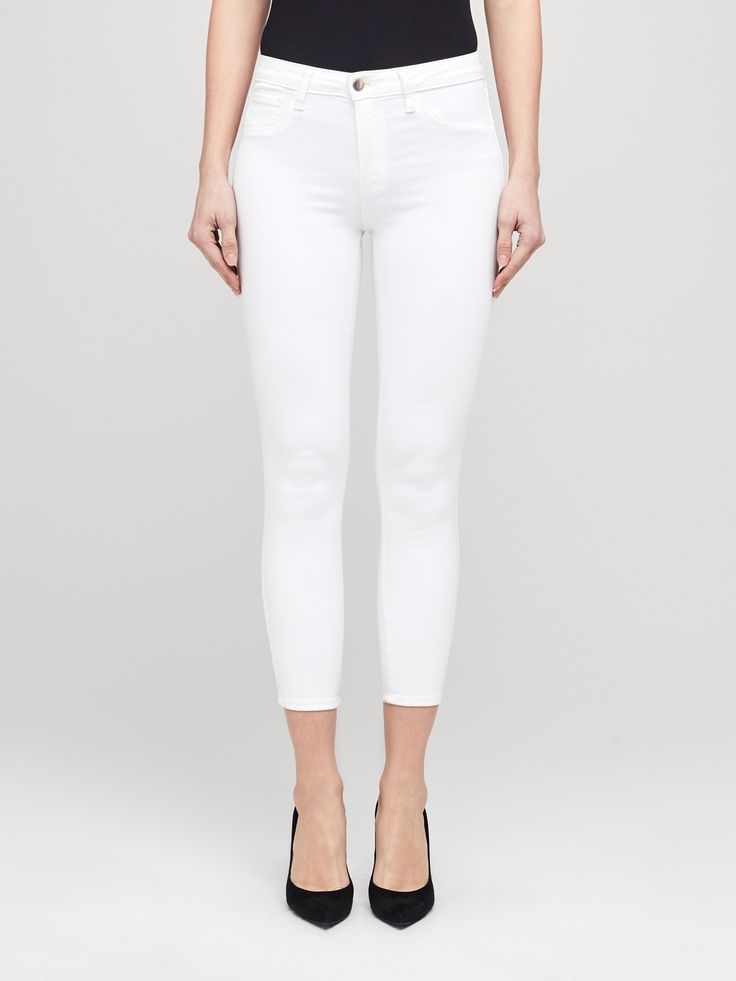 Margot Jean in Vintage White - L'AGENCE – L'AGENCE Chic White Tapered Leg Jeans, Fitted White Cropped Jeans For Fall, Elegant White Bottoms With Five Pockets, Classic High-rise Stretch Cropped Jeans, Classic High Rise Stretch Cropped Jeans, Classic Stretch Jeans For Spring, Chic Fitted High-rise Cropped Jeans, White Tapered Leg Cropped Jeans, Chic High Waist Fitted Cropped Jeans