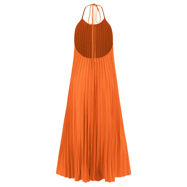 The Eleanor Pleated Halter Maxi Dress in orange is the perfect summer statement piece. With its flattering pleated design and halter neckline, this dress effortlessly combines style and comfort. Perfect for any occasion, this dress will make you stand out from the crowd. (Fashion-forward and fuss-free, the Eleanor Pleated Halter Maxi Dress will keep you looking and feeling cool this summer!) Size Guide: Model is 5’8” tall, and has a 33.7” bust, 24.4” waist, & 35.6” hips. She is wearing a S / US 4 / AU 8. This dress is true to size. Material: 100% Polyester. Feature: Halter neck. Sleeveless. Pleated. Plisse Skirt. Maxi length. Care Instructions: Machine wash / Cold hand wash Orange Outfit, Trendy Boots, Halter Maxi Dress, Skirt Maxi, Brown Leather Sandals, Halter Maxi, Halter Maxi Dresses, Daily Dress, Dress Jewelry