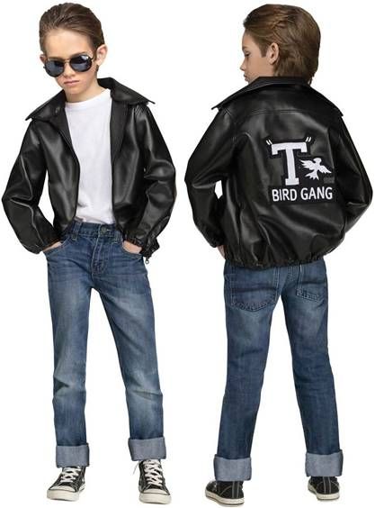 two young boys wearing jackets with the letters t and bird gang printed on them, standing next to each other