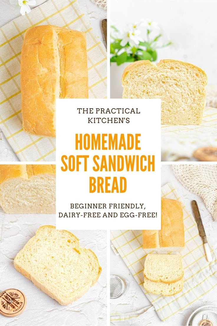 homemade soft sandwich bread is cut in half and placed on a cutting board