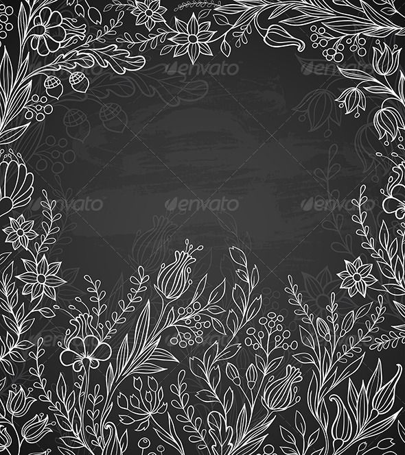 floral frame on chalkboard with space for text stock photo and royalty illustration eps file