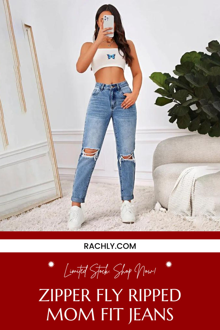 Step up your denim game with these Zipper Fly Ripped Mom-Fit Jeans! Perfect for a casual-chic vibe, they combine comfort and style effortlessly. Get yours today and rock the mom-fit trend! #MomFitJeans #RippedDenim #CasualStyle #EffortlessChic #DenimEssentials #TrendyLook #WardrobeUpdate #StreetStyle #FashionInspo #ShopNow #OnTrend #StylishWardrobe #FashionMustHave #DenimLove #EverydayOutfit Rip Mom, Denim Essentials, Stylish Jeans, Wardrobe Update, Ripped Denim, Effortless Chic, Jeans Fit, Everyday Outfits, Casual Chic