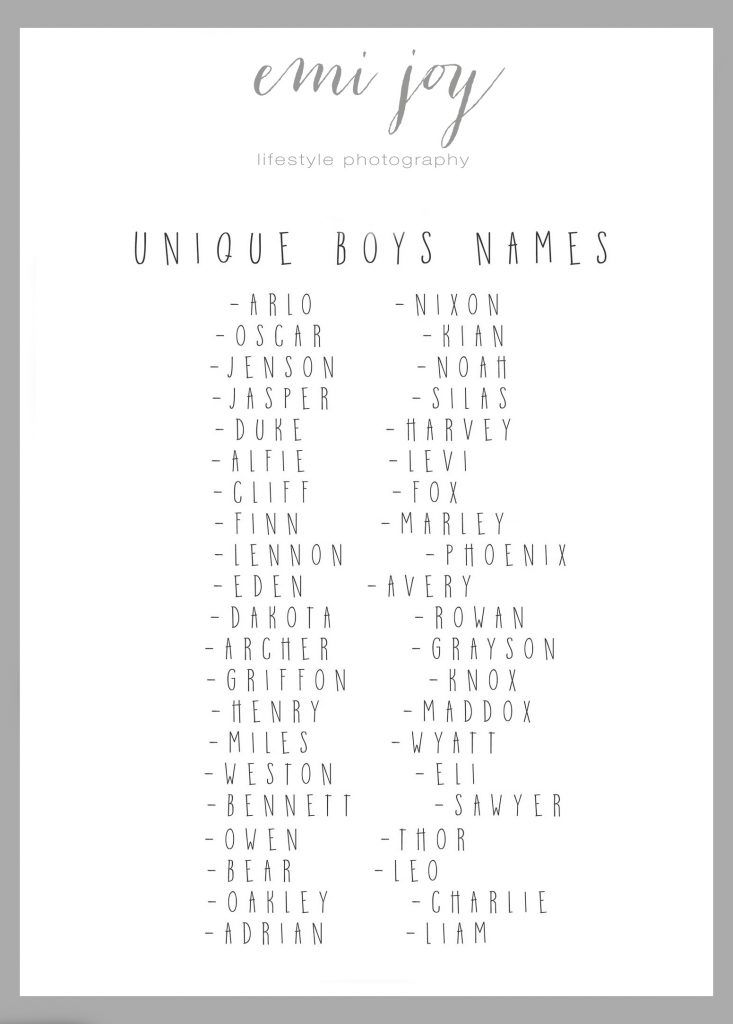 the unique boys names are shown in black and white