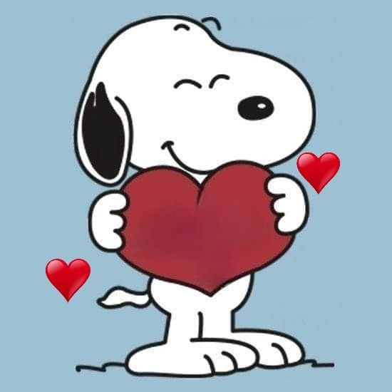 a cartoon dog holding a heart with hearts around it's neck and paws on the ground