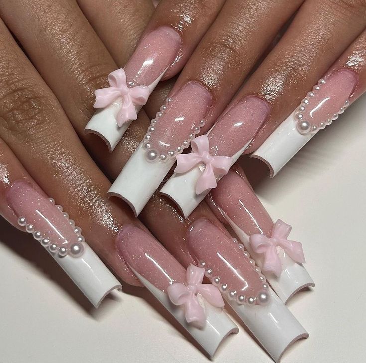 pink bow croquette coquette nails Coquette Bday, Sweetheart Nails, Ballerina Acrylic Nails, Healthy Abs, Paznokcie Hello Kitty, Bday Nails, Fake Nails White, Fake Nail Tips, Coquette Nails