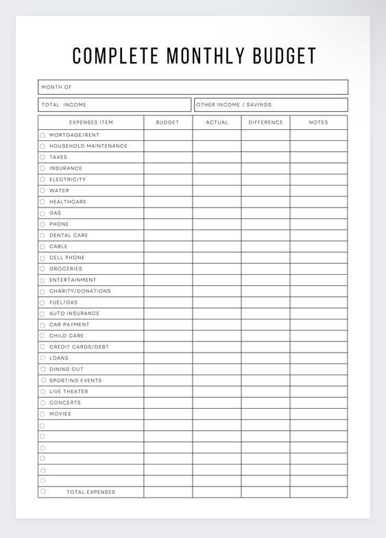 a printable budget sheet with the words'complete monthly budget'on it