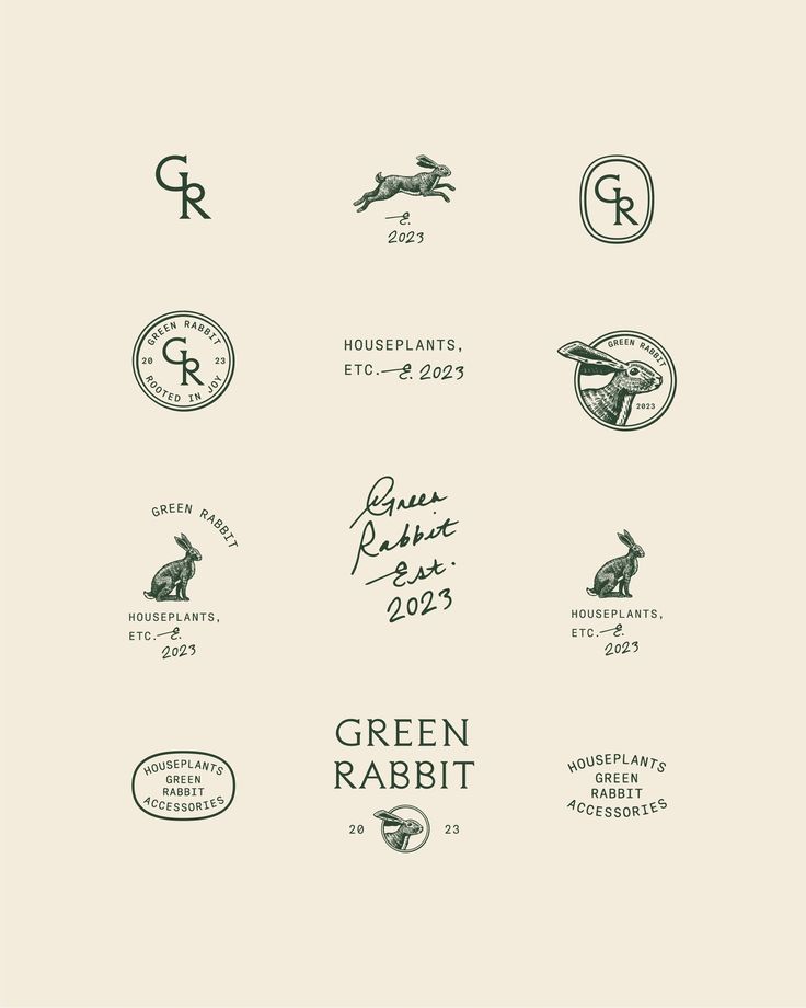 some type of logos that are in different colors and sizes, including one for green rabbit