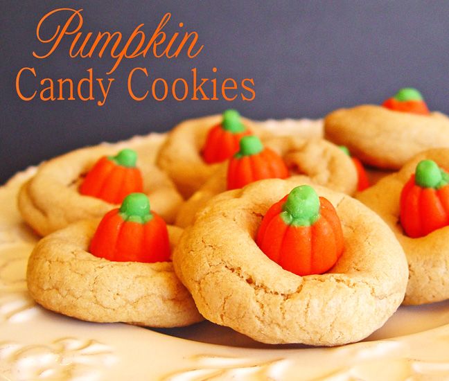 pumpkin candy cookies with green and orange decorations