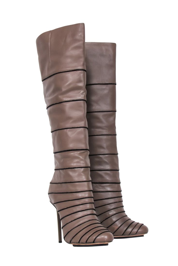 Current Boutique-L.A.M.B. - Brown Leather Knee High Boots Sz 9.5 Beige Leather Knee-high Winter Boots, Winter Calf Leather Boots With Suede Lining, Winter Calf Leather Boots With Leather Lining, Brown Calf Leather Knee-high Boots For Winter, Beige Formal Heeled Boots For Winter, Beige Heeled Boots For Winter Formal, Beige Heeled Boots For Formal Winter Events, Beige Heeled Boots For Formal Winter Occasions, Chic Winter Boots With Leather Lining