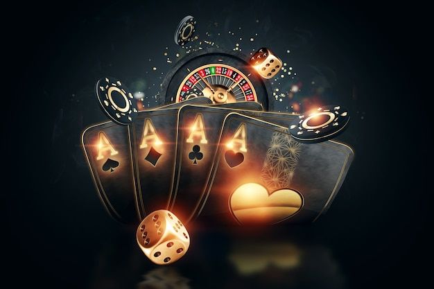 casino cards and dice on a black background