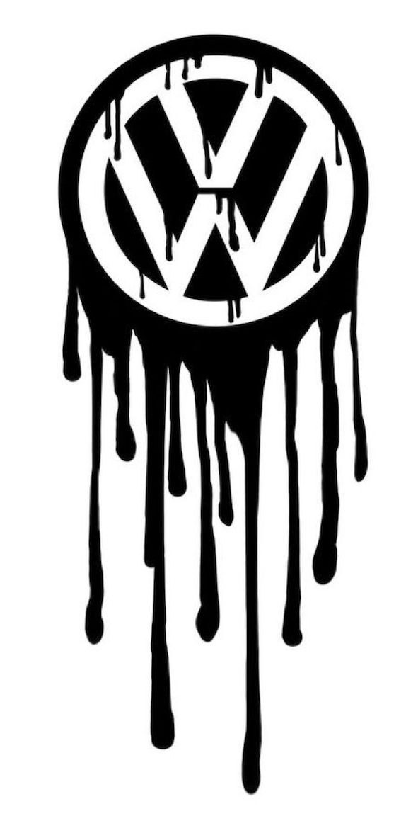 the vw logo is dripping in black and white