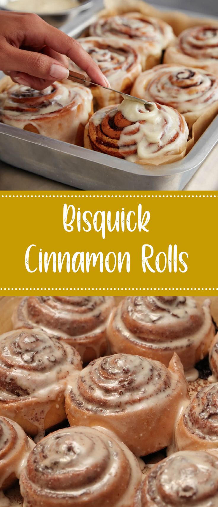 cinnamon rolls with icing in a pan on a table