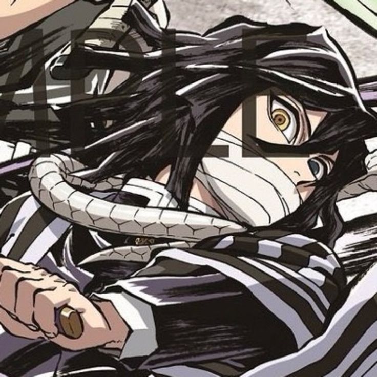 an anime character with long black hair and glasses holding a snake in his hand,