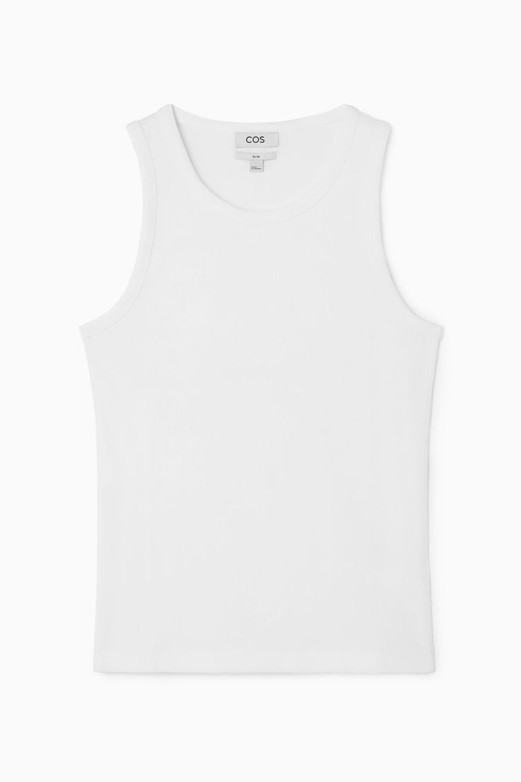 This ribbed tank top is the perfect basic to wear on its own or layered underneath overshirts and cardigans. Spun from soft organic cotton-blend jersey, it's cut for a slim fit and has a scooped neck and wide armholes for comfort. - Organic cotton is grown from non-genetically modified seeds without chemical fertilizers or pesticides Shell: 70% Organic cotton, 25% Recycled cotton, 5% Elastane. Excluding trims / Machine wash Back length of size M is 69.6cm / Model wears a size M White Tank Top Men, Thick Strap Tank Top, White Tank Top Outfit, Tank Top Mockup, Brat Summer, Tank Tops For Men, Disney Bounding, Tank Top Outfits, Tank Top White