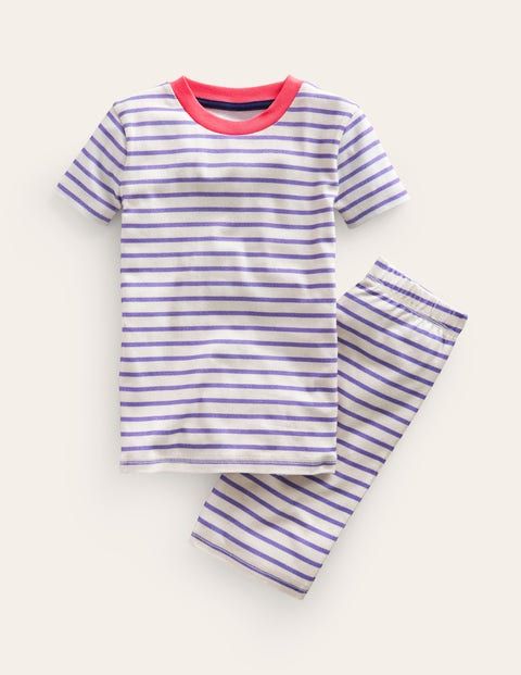 Striped Short John Pajamas - Wisteria Blue/Ivory | Boden US Wisteria Blue, Gowns Short, Girls Nightwear, Kids Pjs, Pyjama Sets, Dressing Gowns, Long Johns, Types Of Girls, Striped Short