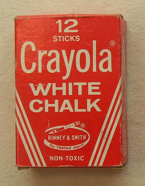 an old red and white box of crayola chalk