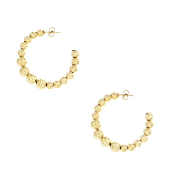 Medium Gold Beaded Hoop Earrings Yellow Gold Plated 1.70" Diameter Pierced Beaded Hoop Earring, Xo Necklace, Triple Layer Necklace, Charm Choker Necklace, Bar Pendant Necklace, Druzy Earrings, Earring Gold, Large Hoop Earrings, Station Necklace