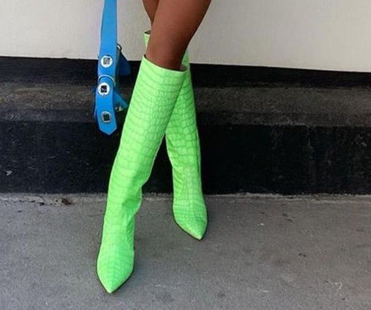 Neon Crocodile Boots Neon Boots, Neon Green Outfits, Crocodile Boots, Neon Shoes, Shoes For Ladies, Nail Bags, Green Outfits, Branded Shoes, Plus Size Corset