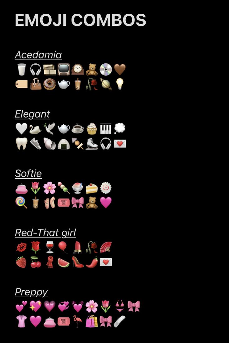 the emoji combos are all in different colors and sizes, including hearts