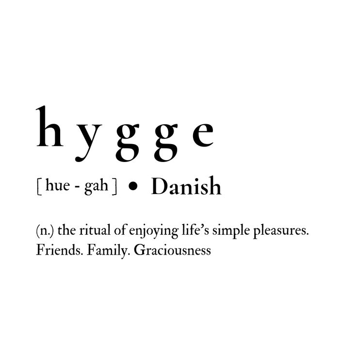 the words hygge and danish are written in black on a white background