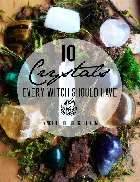 the words 10 crystals every witch should have in front of some rocks and stones with green moss on them