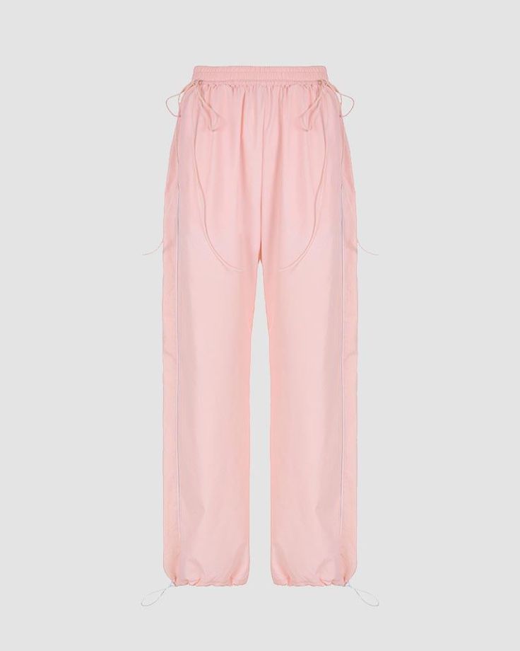 Details: Long pink cargo pants with drawstring designBottom Length: LongMaterials:95% Polyester + 5% Spandex Wide Leg Streetwear Pants With Drawstring, Wide Leg Pants With Drawstring For Streetwear, Baggy Drawstring Wide-leg Pants, Sporty Baggy Bottoms With Drawstring, Baggy Wide-leg Drawstring Pants, Sporty Wide Leg Pants With Pockets For Spring, Baggy Wide-leg Pants With Drawstring, Spring Wide Leg Sweatpants With Cargo Pockets, Spring Cargo Pocket Wide Leg Sweatpants