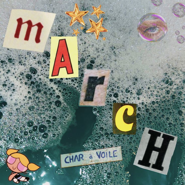 the letters are made up of different types of magnets and stickers on water