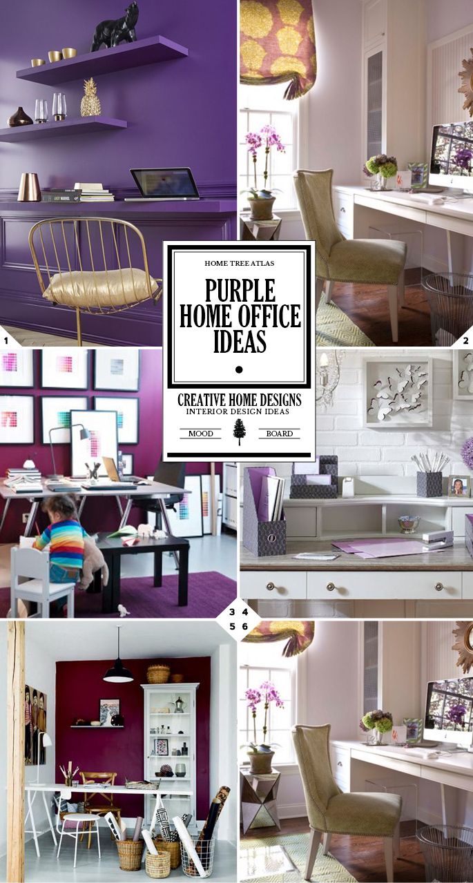 purple home office decorating ideas with pictures and text overlaying the top photo