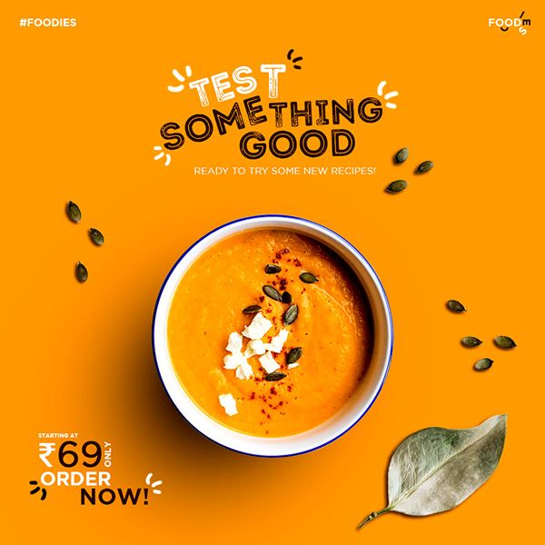 a bowl of soup on an orange background with the words test something good