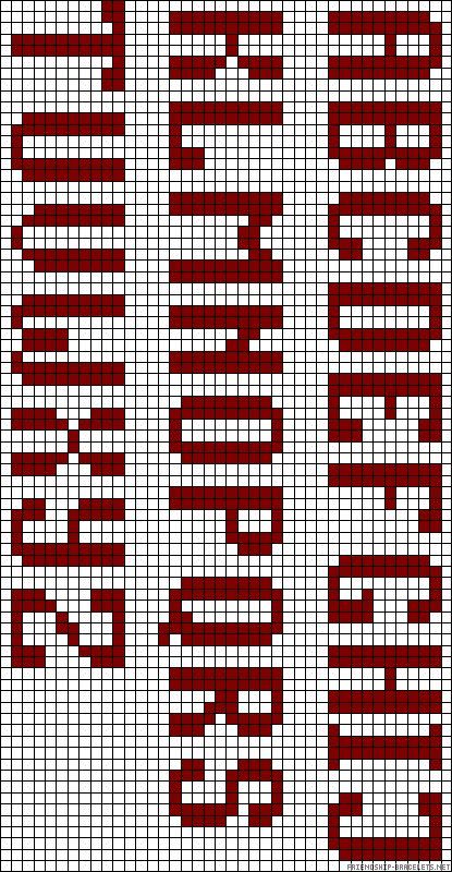 a cross stitch pattern with words that spell out the word's name in red and white