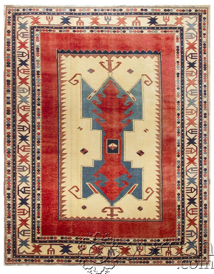 an old rug with red, blue and white colors on the bottom is in good condition