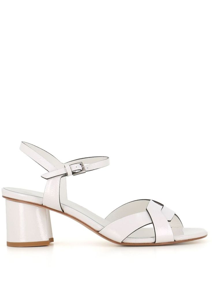 white calf leather patent finish almond open toe buckle-fastening ankle strap branded leather insole mid block heel leather sole Sandals White, Chanel 2, Iconic Bags, Demi Fine Jewelry, Fine Watches, Flat Boots, Fine Earrings, Ballet Flat Shoes, Pump Sandals