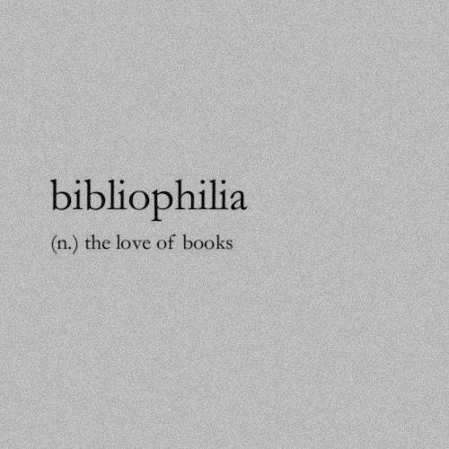 the words bibliophiia are in black and white